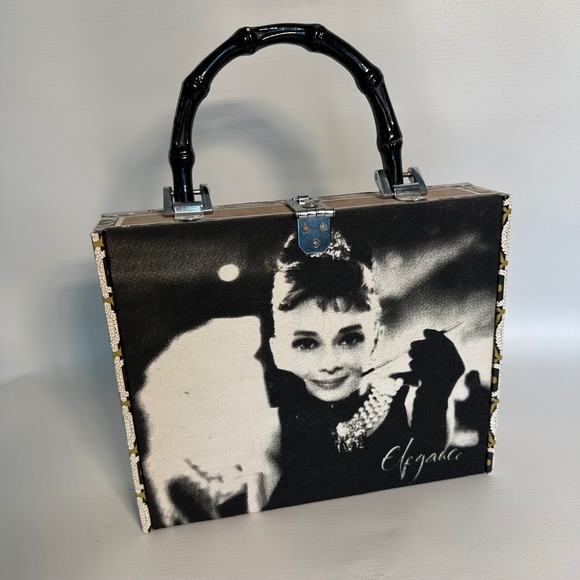 Handbags - Vintage Audrey Hepburn Cigar Box Purse Handmade Beaded‎ Top Handle Bag